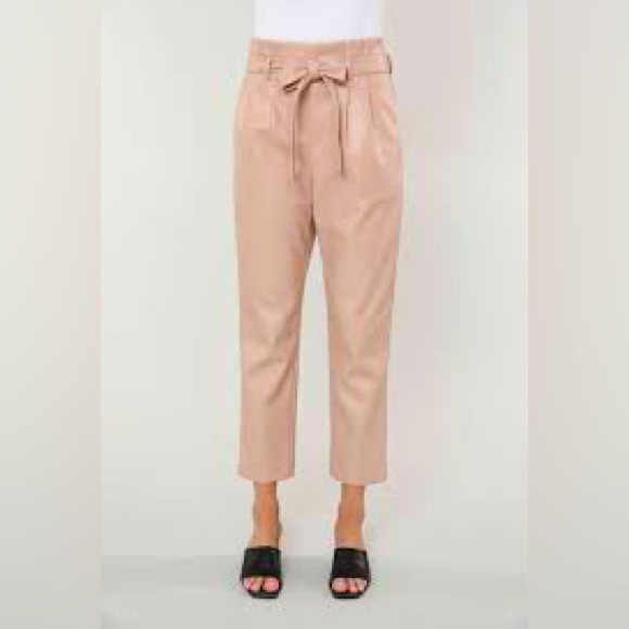 Faux leather blush pink metallic paper bag pants size XS NWT - Picture 1 of 5